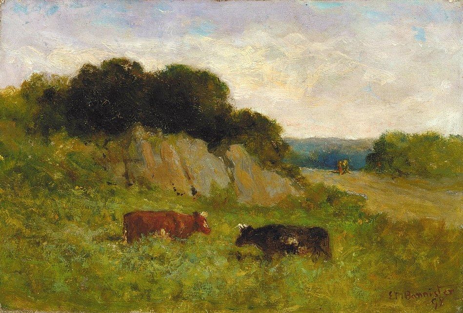 Edward Mitchell Bannister landscape with two cows Painting ...